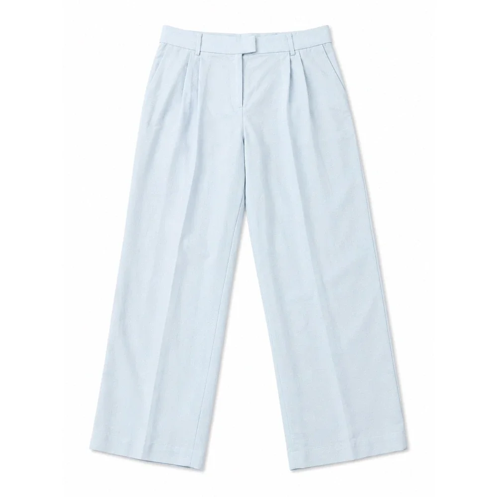 H&M Women Linen Blend Pleated Trousers Light Blue Grey US 20 NEW